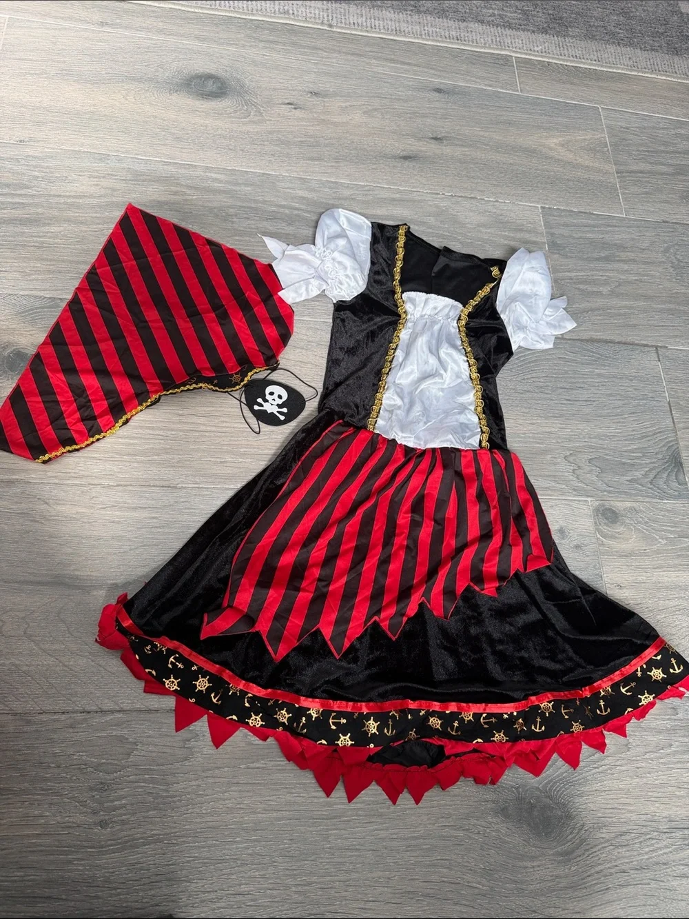 Kids Pirate Costume Dress with Red and Black Stripes 10-12 years old